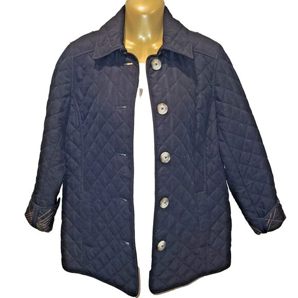 Chico's  Black X-Small Quilted Jacket Plaid Lining Collared Buttons Lightweight - Picture 4 of 15